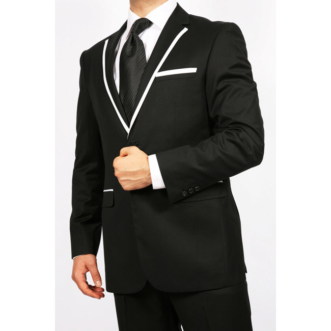 Ferrecci Men's Black With White Trim 2-Button Slim-Fit 2-Piece Suit